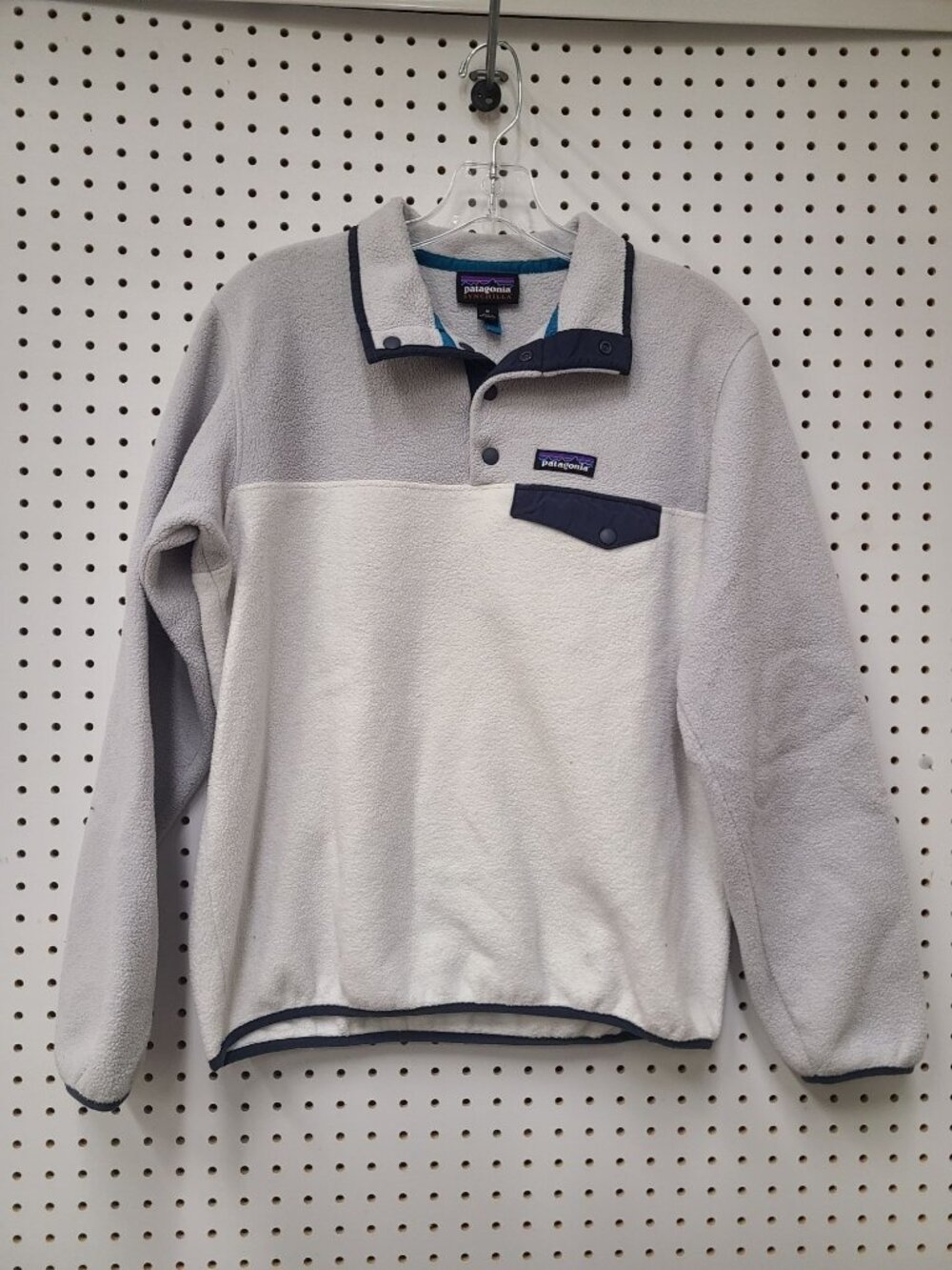 Patagonia Synchilla Fleece Pullover Sweatshirt M Gray & White Snap